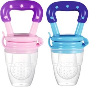 Baby Fruit Feeder Pacifier | Silicone Food Feeder & Teether for Babies | BPA-Free Fruit Nibbler with Textured Silicone Pouch | Gum Soothing Teething Toy for 6–12 Months Infants ( Pack of 2)