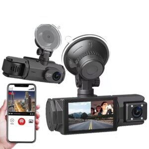 Smarthome Triplex 4K 3 Channel Dash Cam WiFi Built-in G-Sensor, 1296P+1080P+1080P Front and Rear Inside Loop Recording, Triple Car Dash Camera, IR Night View, 24H Parking Monitor